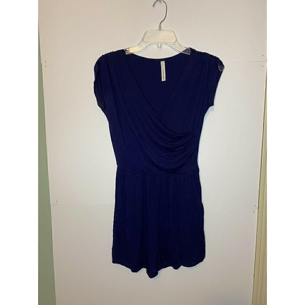 Gilli Women Navy Viscose Romper Sz Small Draped V-Neck